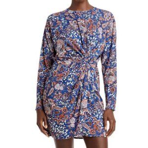 Aqua Dress sz S Women Floral Paisley Side Knot Twist Short Mini Long Sleeve New